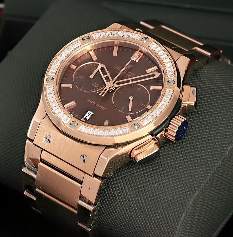 Hublot Classic Fusion Chronograph Brown Dial Diamond Bezel Watch 1767649652 5b415d46