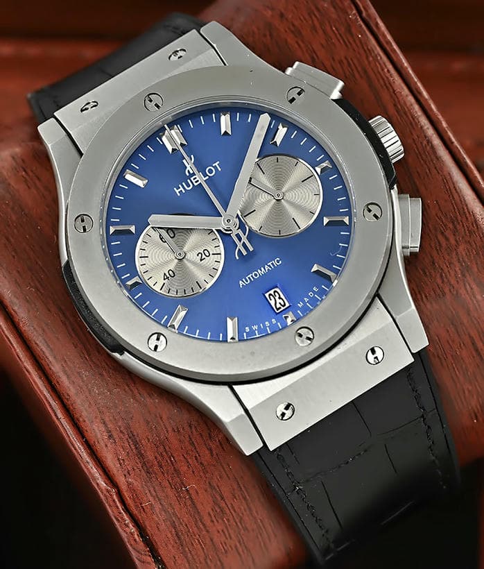 Hublot Classic Fusion Chronograph Titanium Bezel Blue Dial Watch 1767649653 Ff9314cd