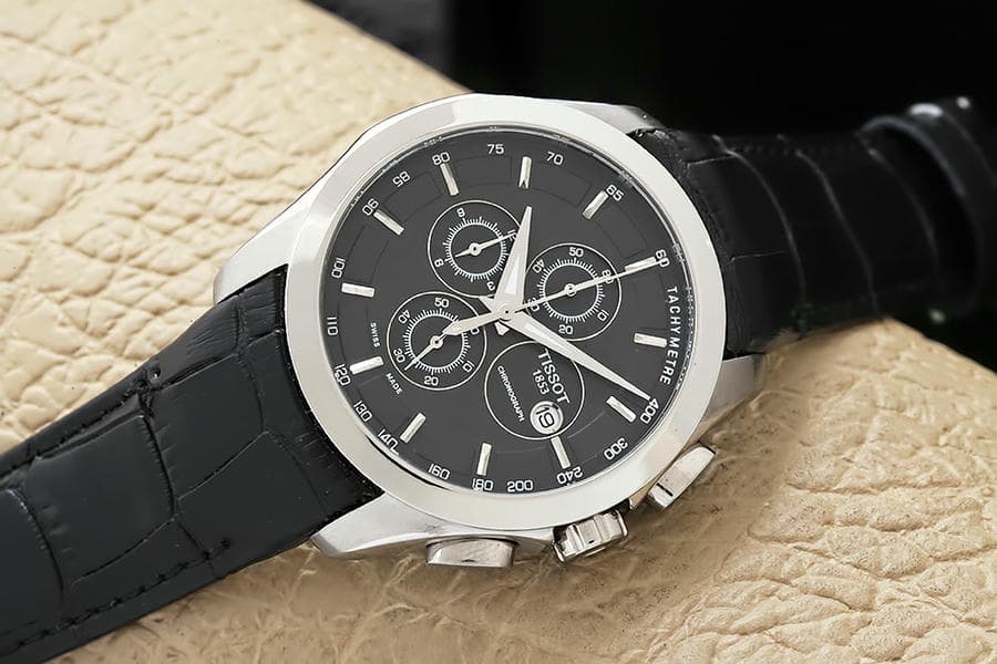 Tissot Couturier Automatic Men S Chronograph Valjoux Black Dial Watch With Black Leather Strap